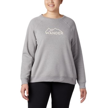 Columbia Ženske Majice S Kapuljačom - Hart Mountain Long Sleeve Graphic Crew Plus Size Sive | BWJH-2